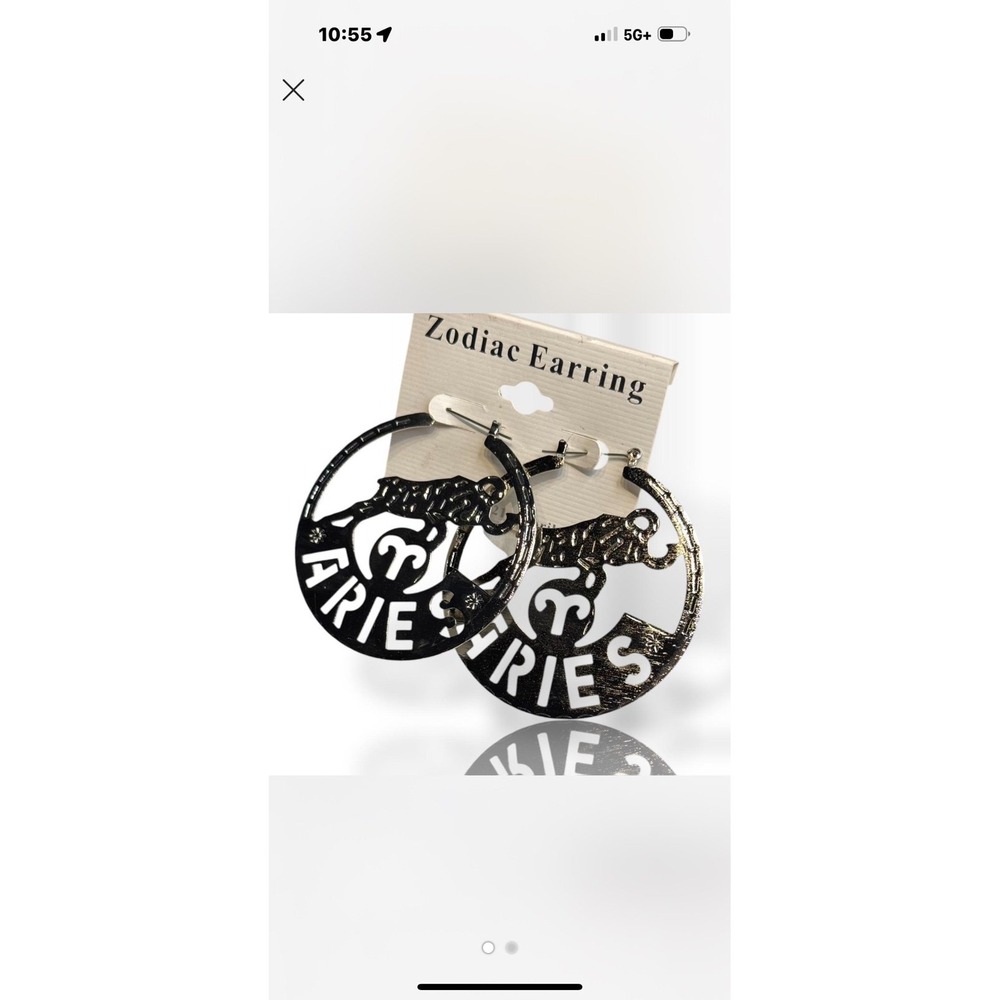 Aries zodiac sign statement earrings‎ silver tone celestial whimsical horoscope